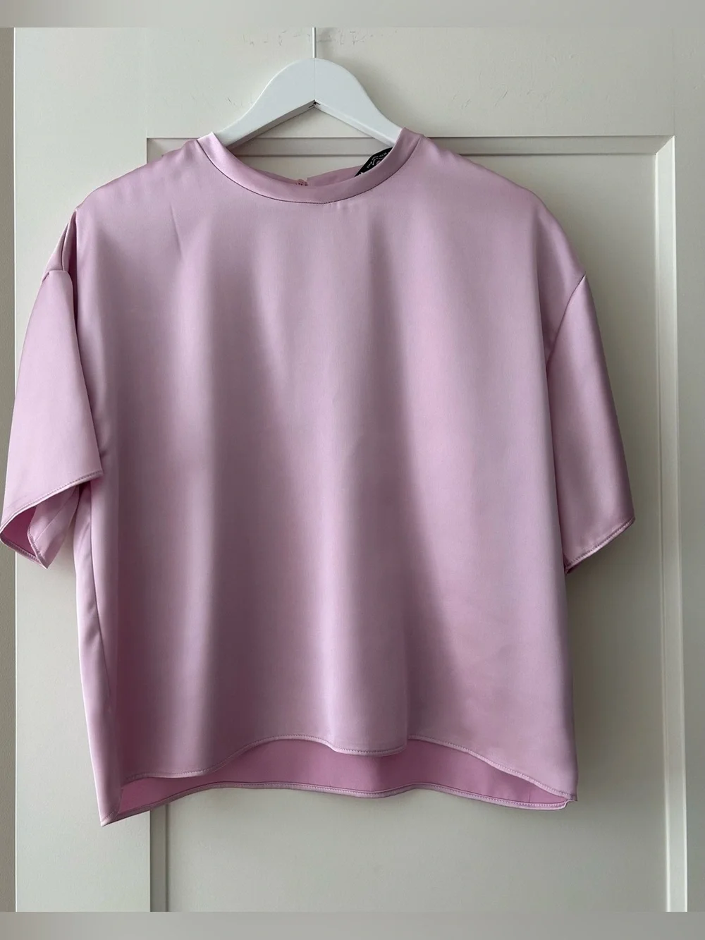 Zara Pink Satin Short Sleeve Blouse Size M